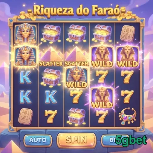 Slot 'Riqueza do Faraó' no 5gbet com símbolos e prêmios.