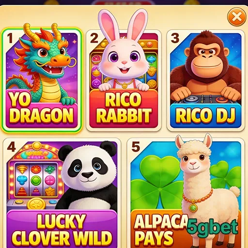 Interface da 5gbet exibindo slots populares como Yo Dragon.