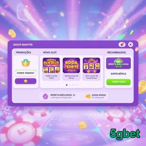 Interface de slots do 5gbet com promoções e novos jogos.