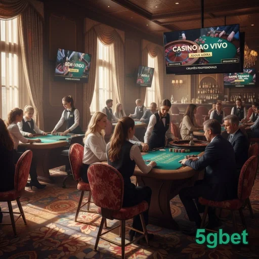 Ambiente de cassino ao vivo na 5gbet, com mesas e jogadores.