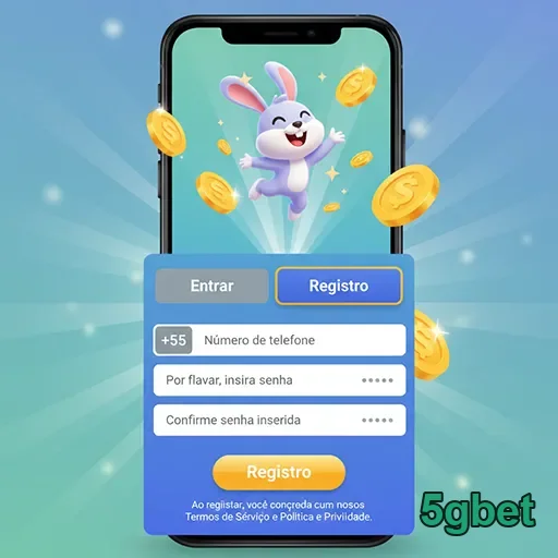 Tela de registro do aplicativo 5gbet com animações.