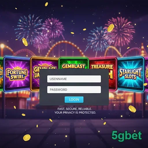 Tela do aplicativo 5gbet mostrando slots e segurança de login.